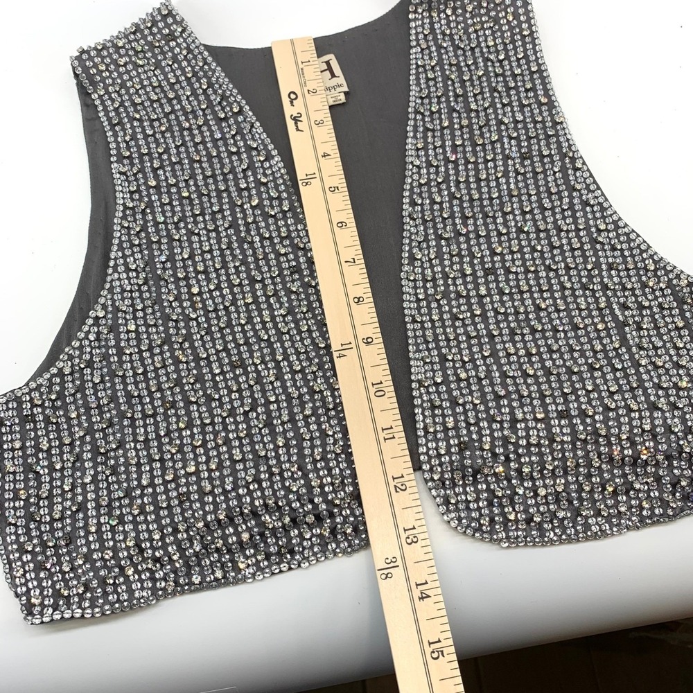 Haute Hippie Womens Gray Silk Sequin Crystal Embellished Cropped Bolero Vest M - Picture 6 of 12